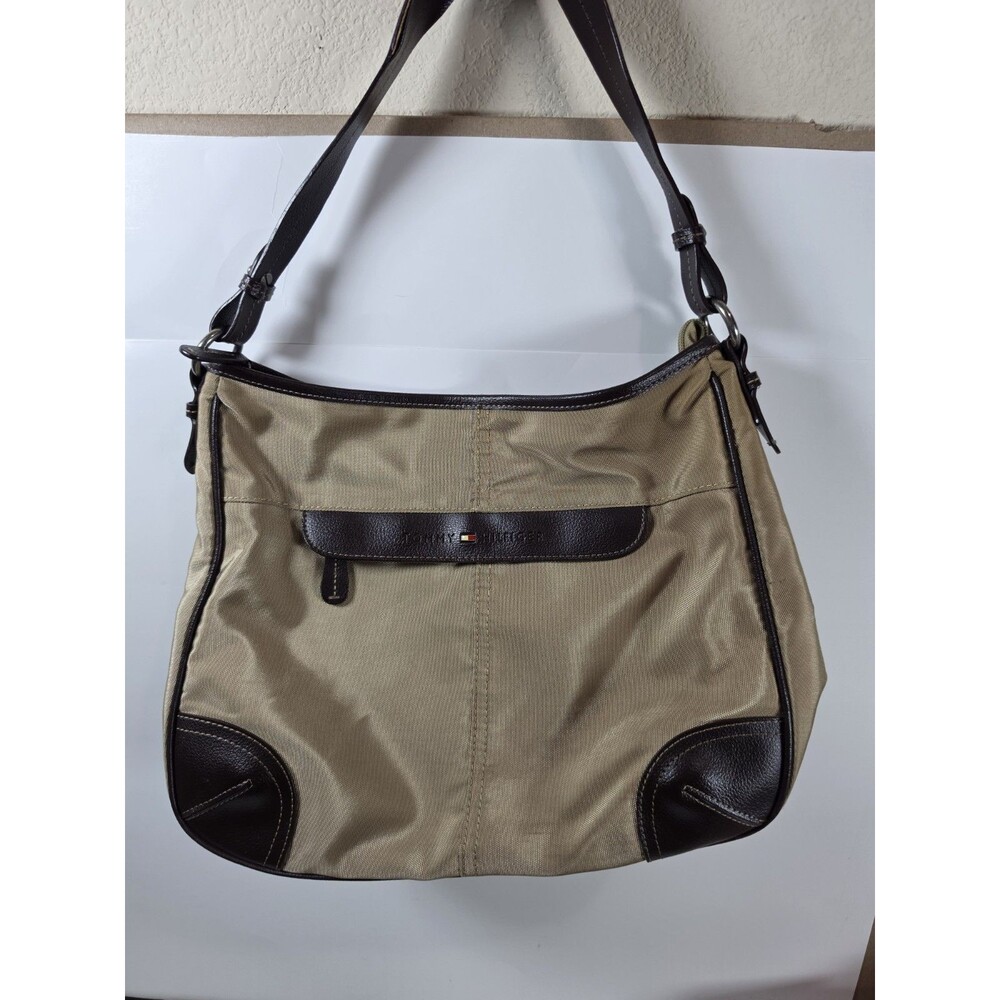 Tommy Hilfiger Brown Beige Shoulder‎ Bag Purse Hobo Shoulder Bag Very Good Cond.